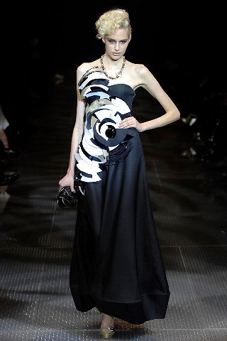 black silk strapless gown