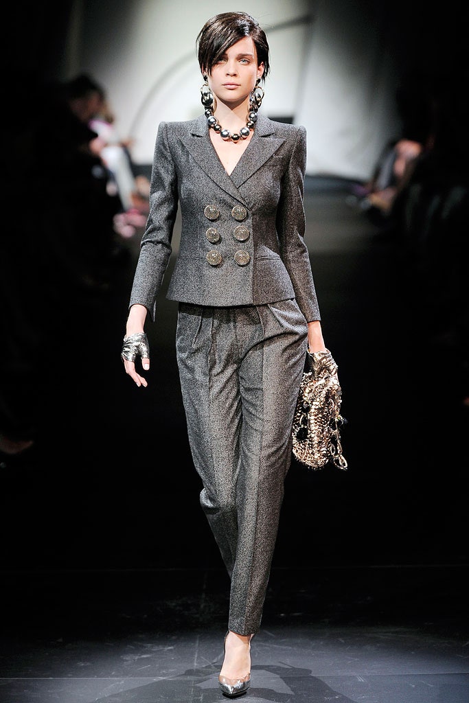 gray wool long-sleeve collared tailored buttoned straight-leg suit