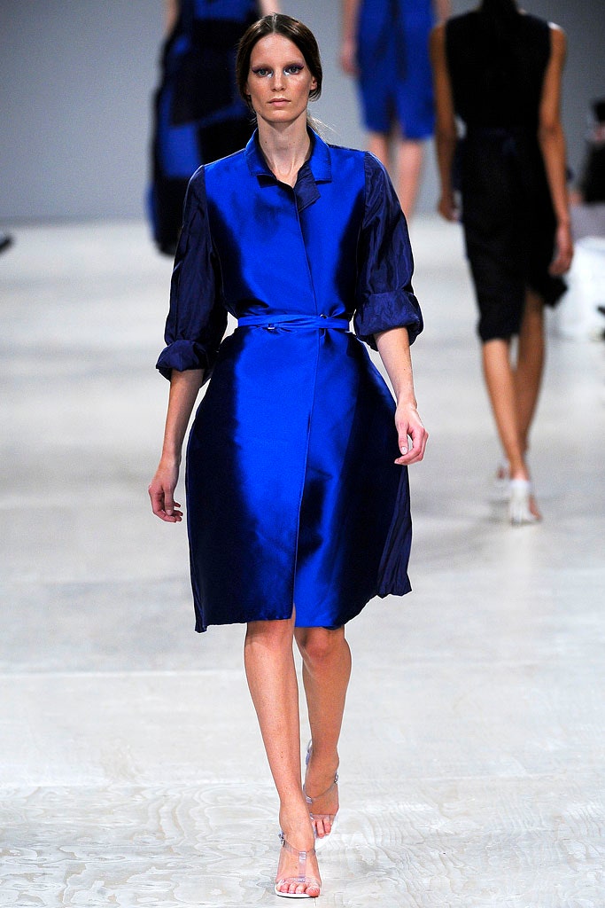 blue silk belted midi dress