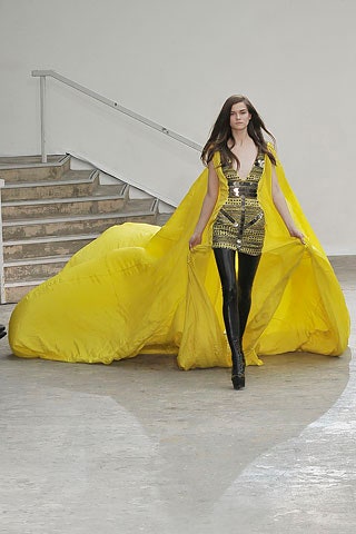 yellow silk sleeveless v-neck fitted layered flowing dress