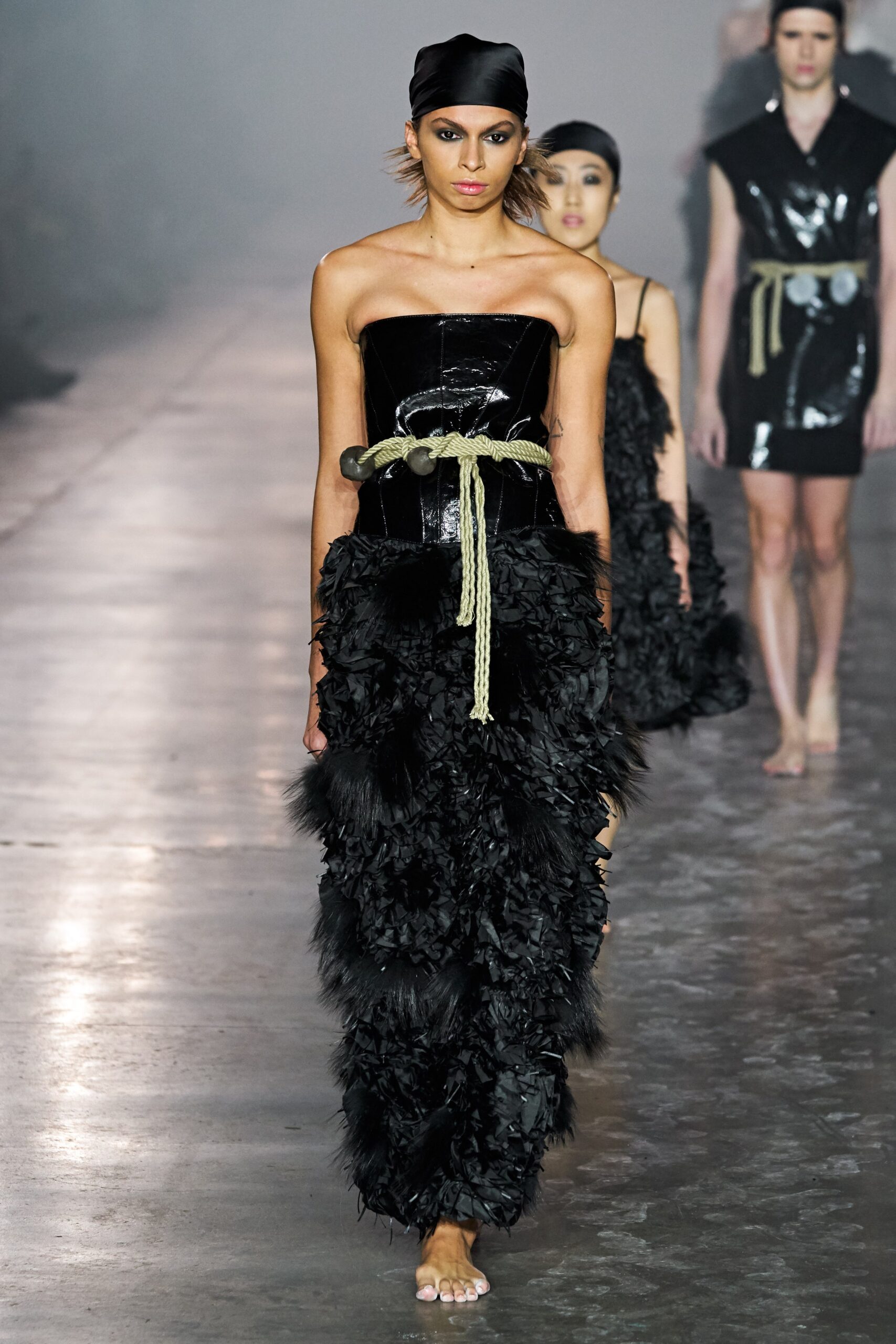 black silk strapless gown