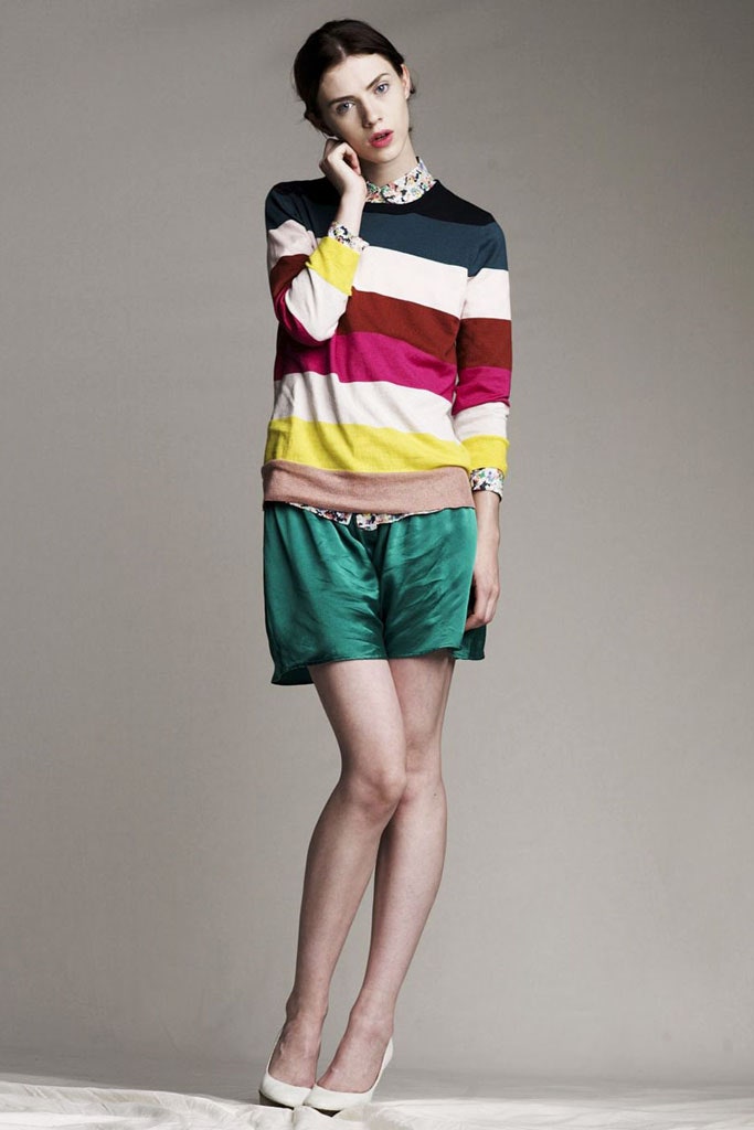 multi long-sleeve collared fitted striped top