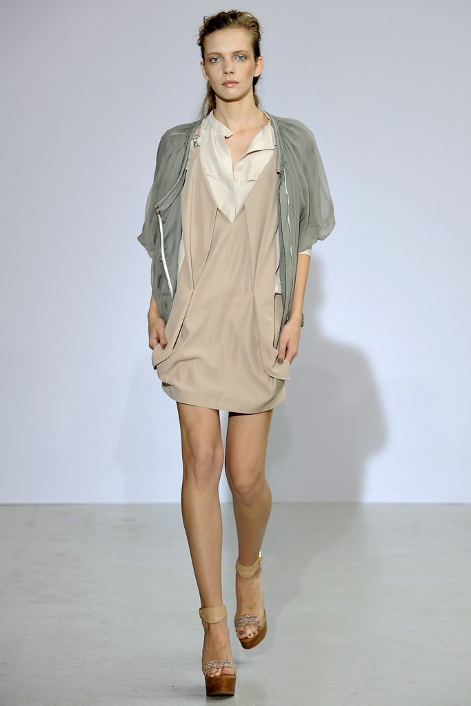 beige silk sleeveless v-neck relaxed draped mini dress