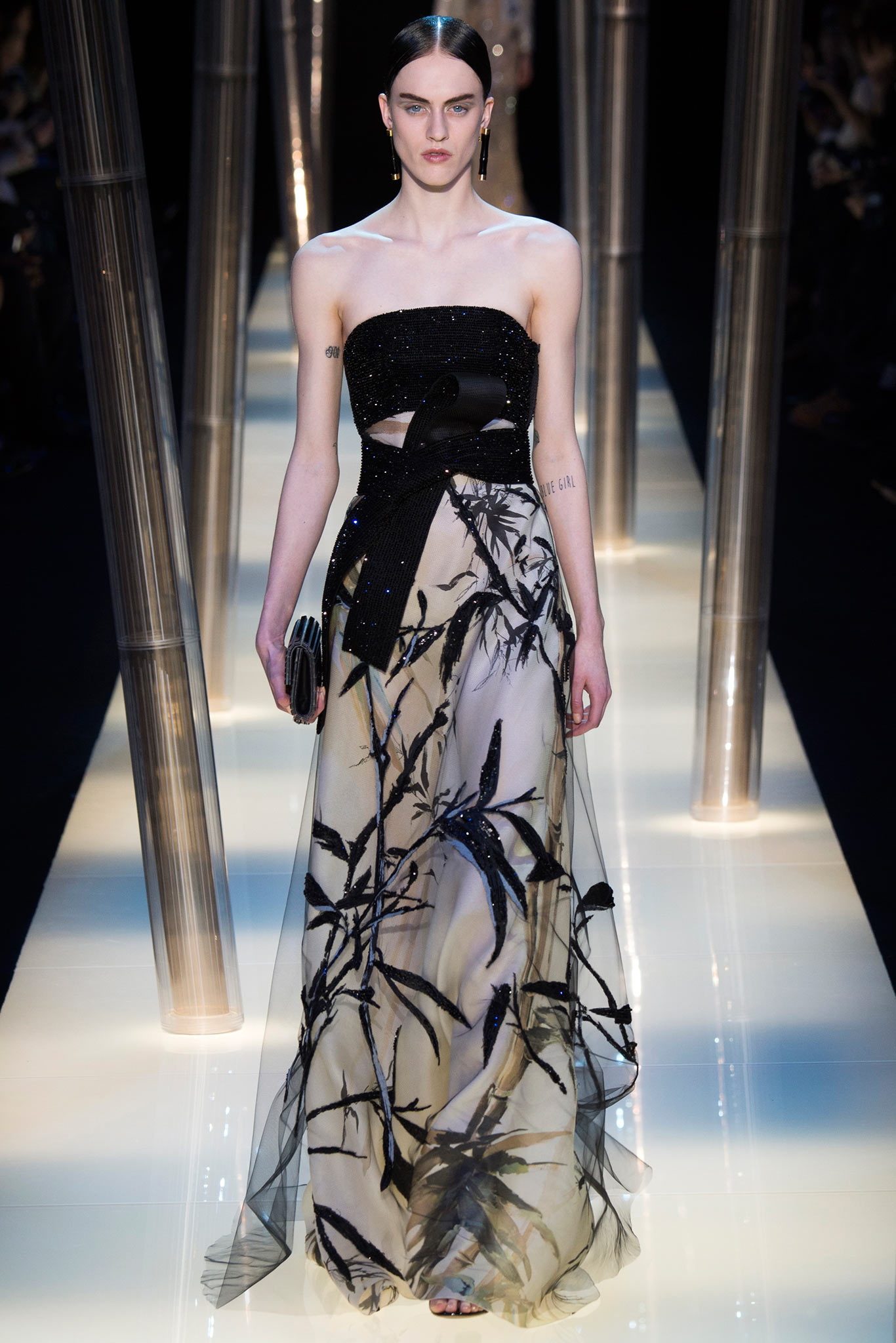 black and beige embroidered gown
