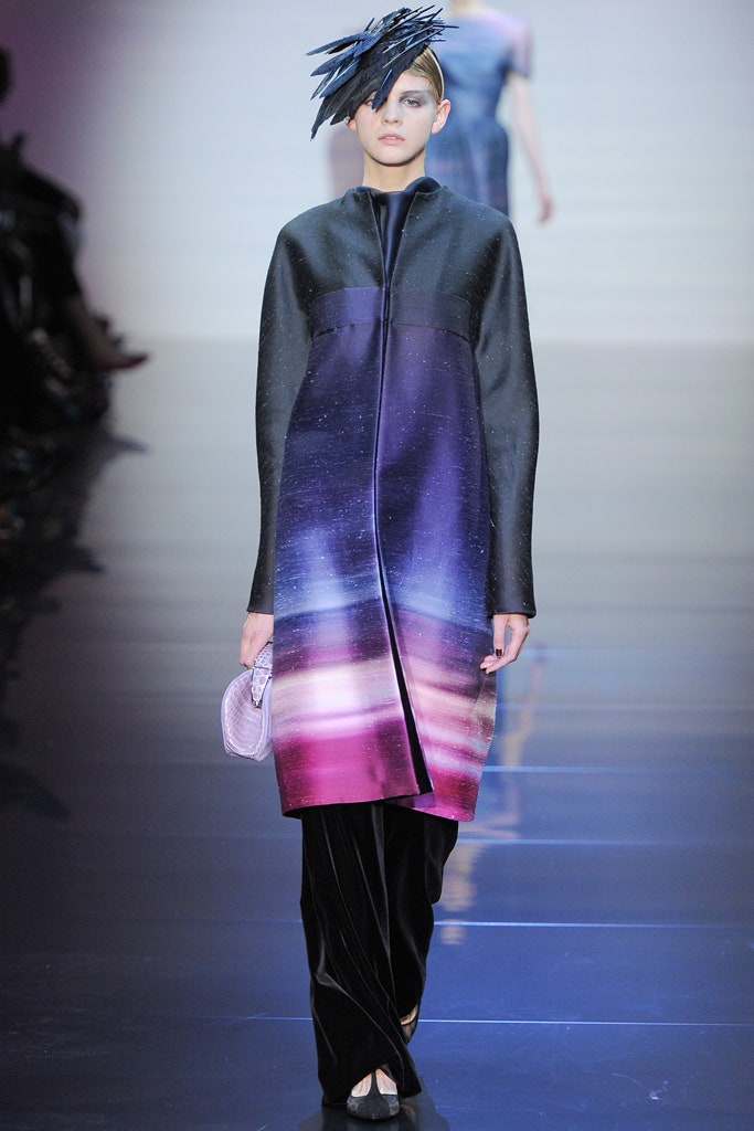 color-blocked silk coat with velvet pants