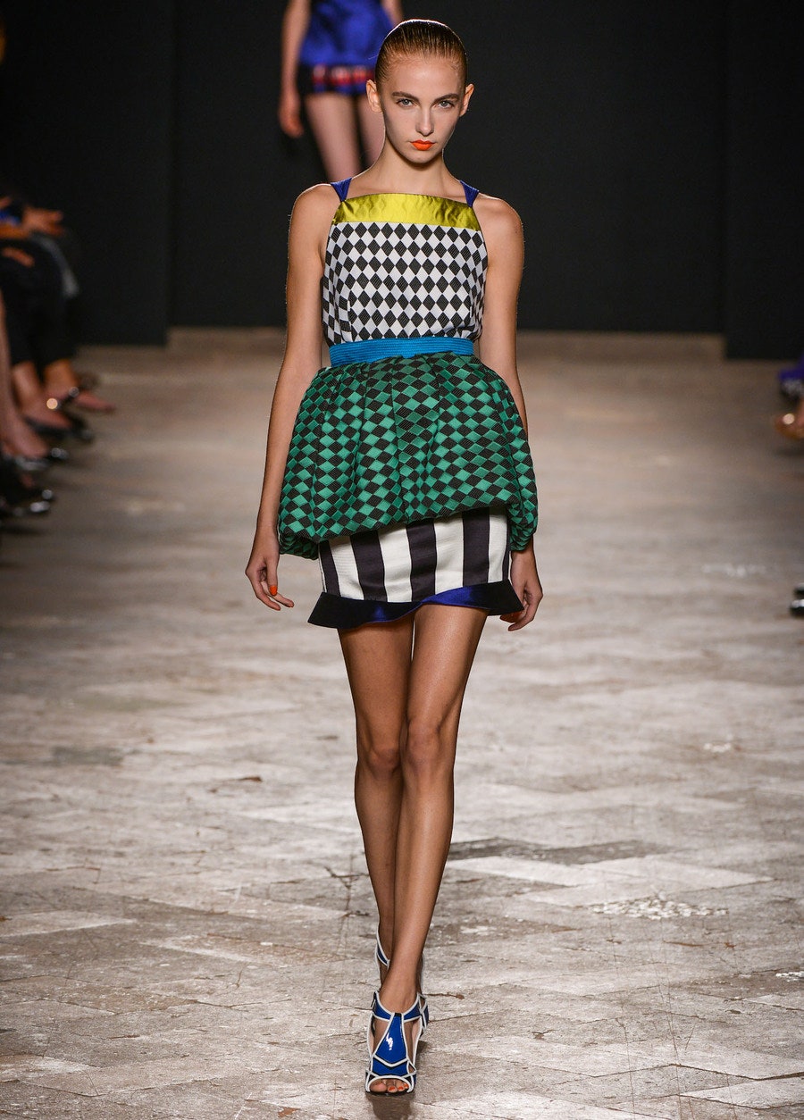 color-blocked fitted mini dress