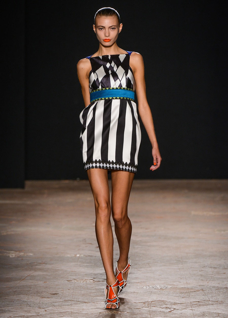 black and white striped mini-dress