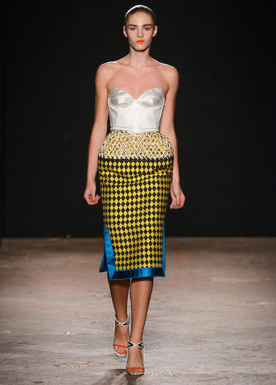white strapless color-blocked dress