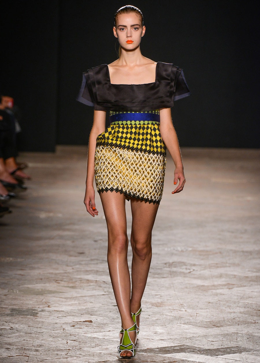 black yellow blue color-blocked mini dress