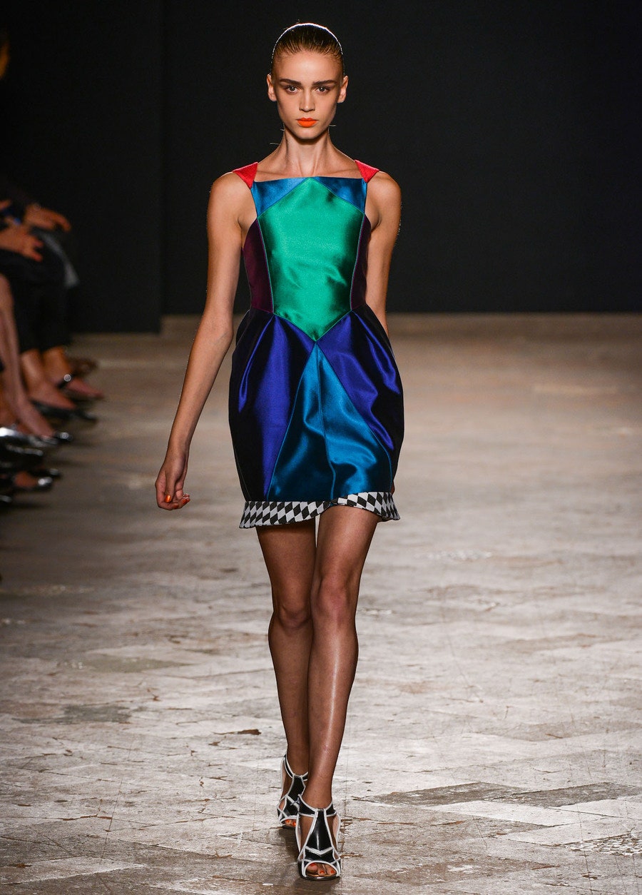 color-blocked fitted mini dress