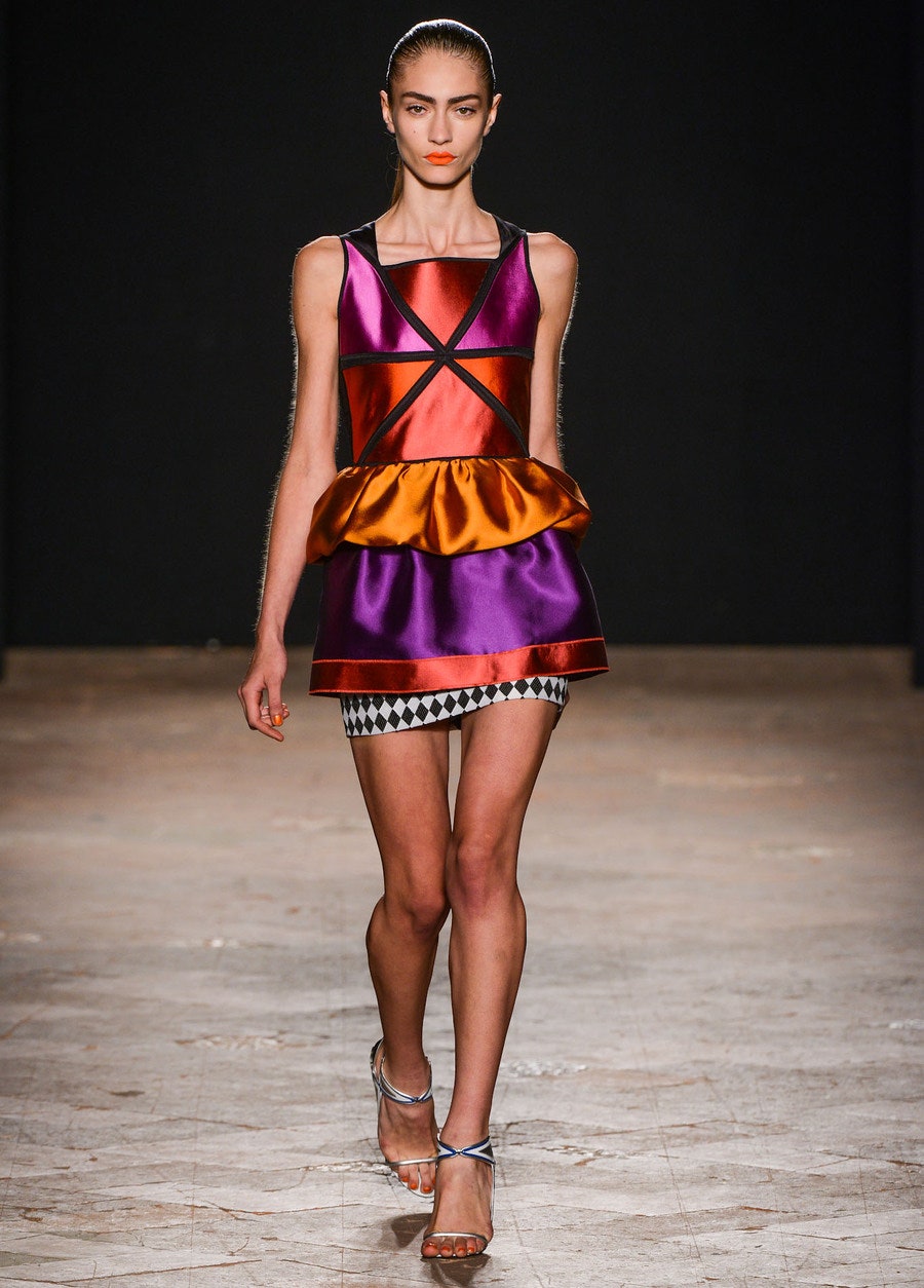 color-blocked silk mini dress