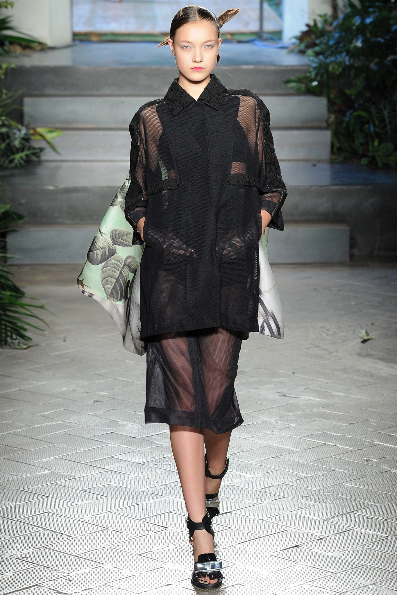 multi silk oversized printed flowing cape