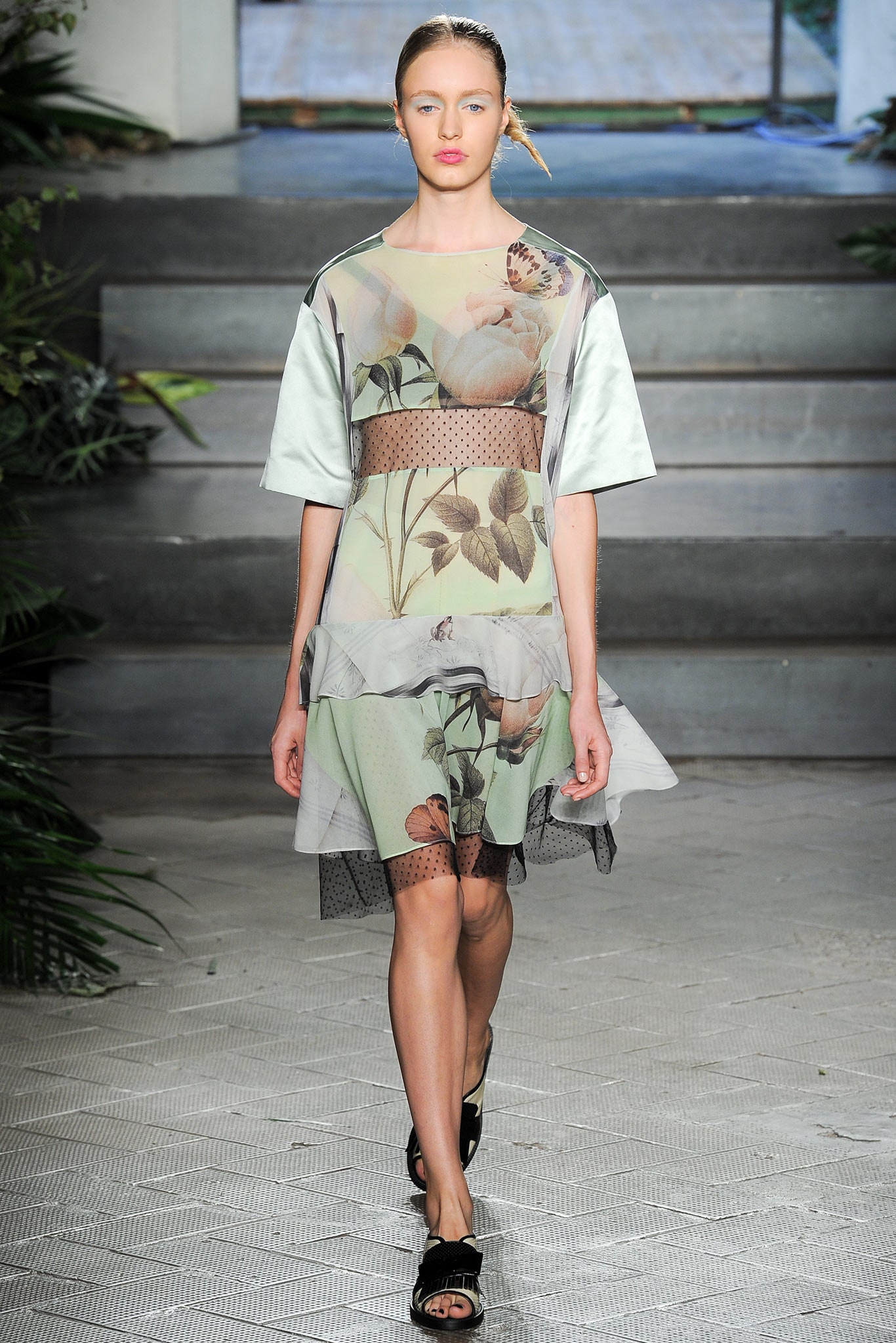 green printed flared mini dress