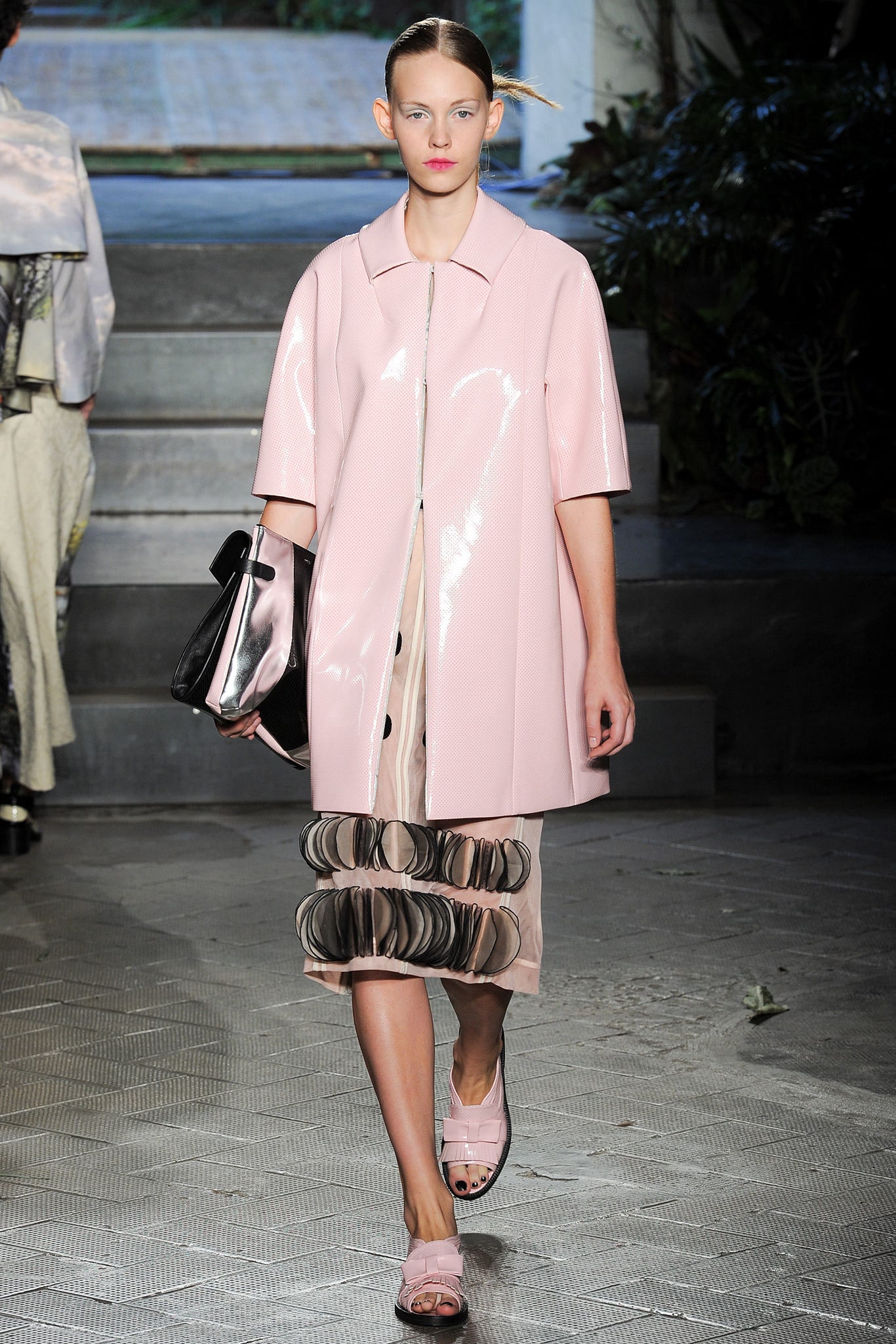 pink vinyl coat with tiered skirt