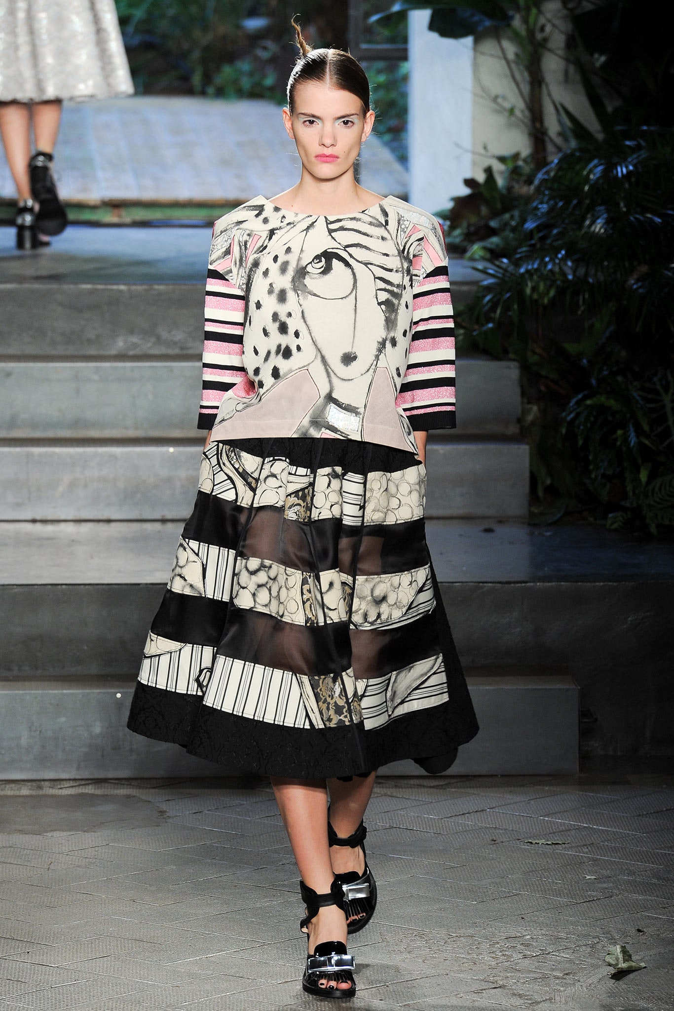 black and white printed midi dress