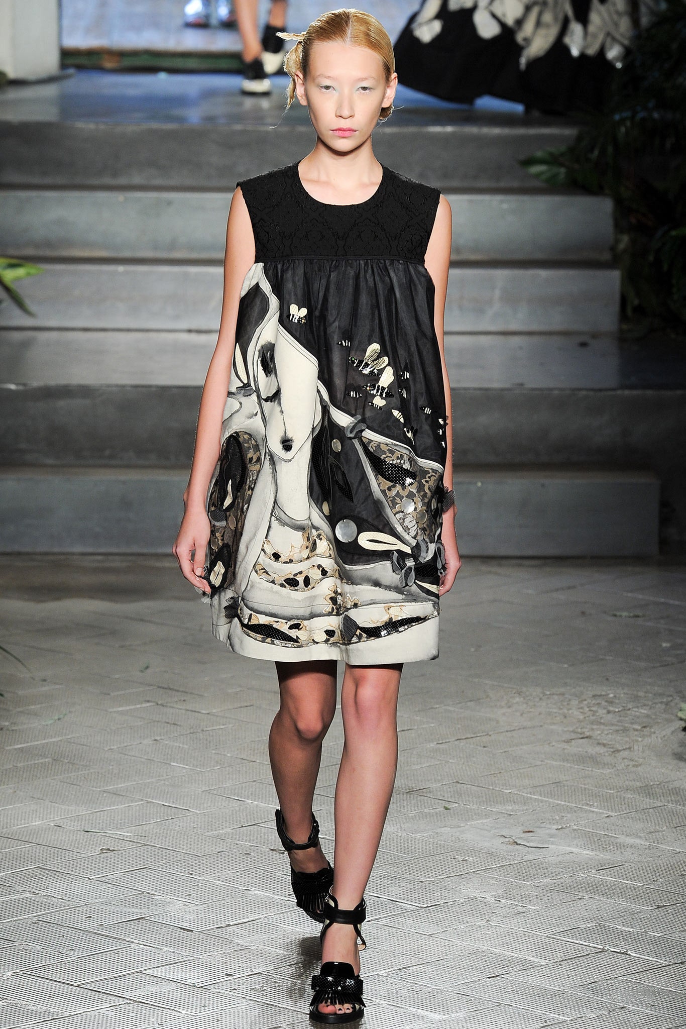black and white printed mini dress
