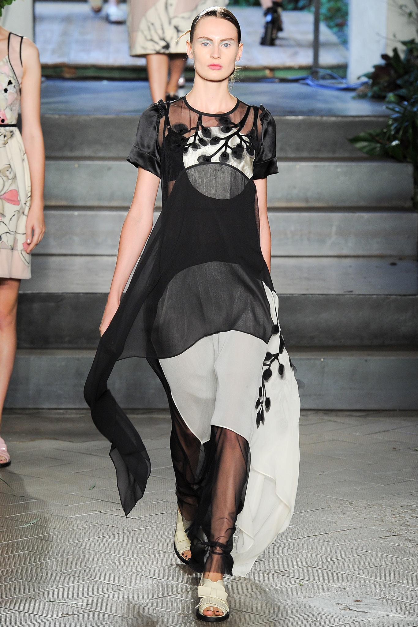 black and white flowing dress