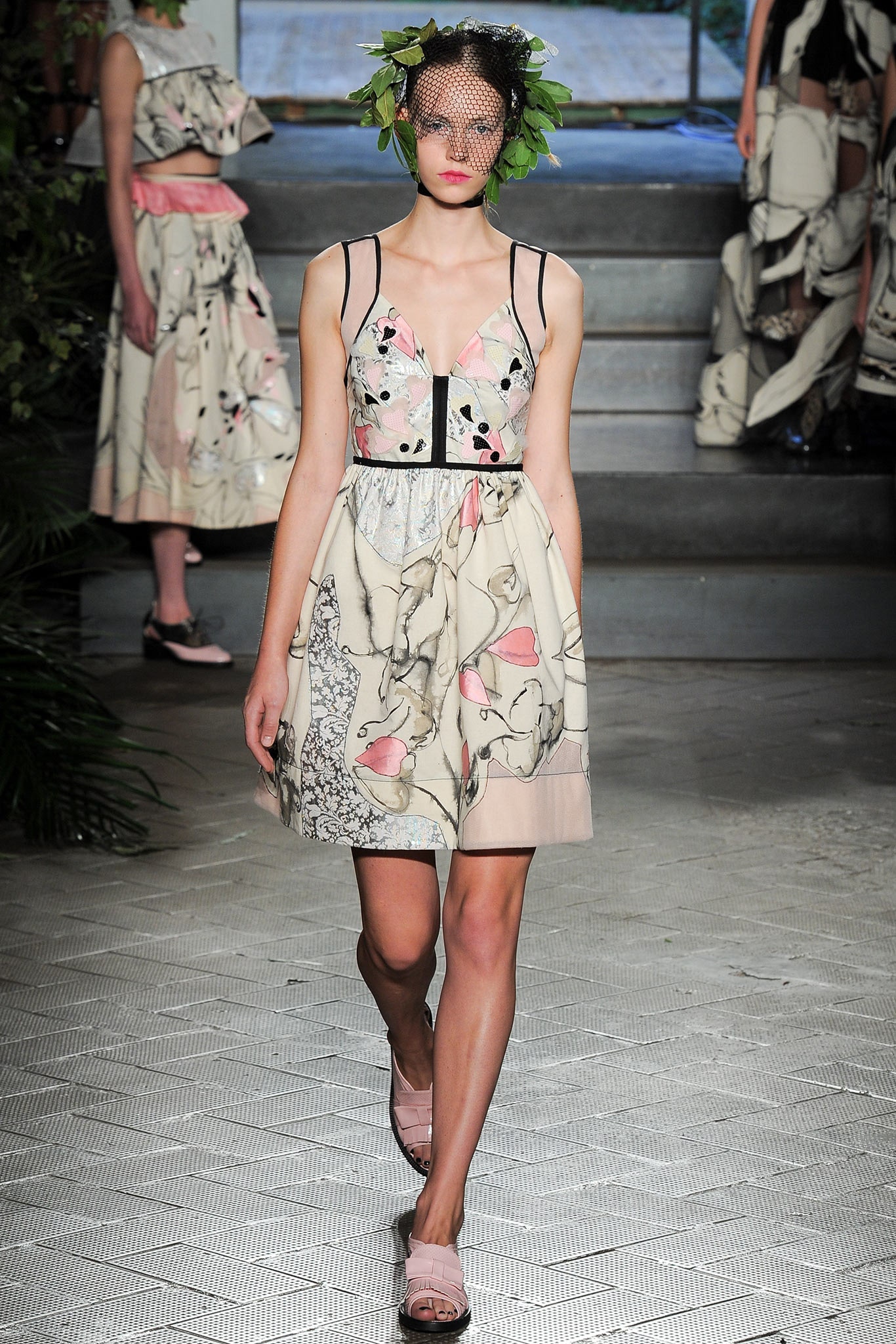 pink beige printed mini dress