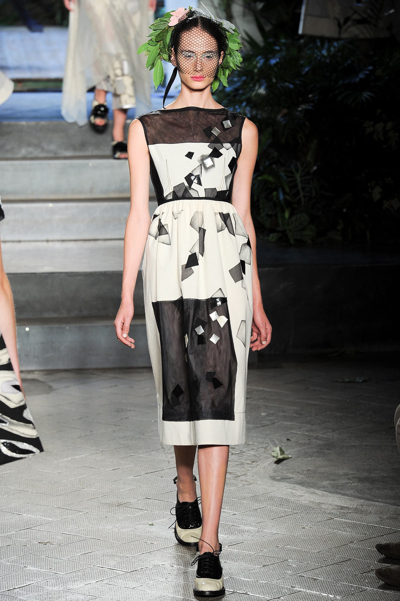white and black printed midi dress