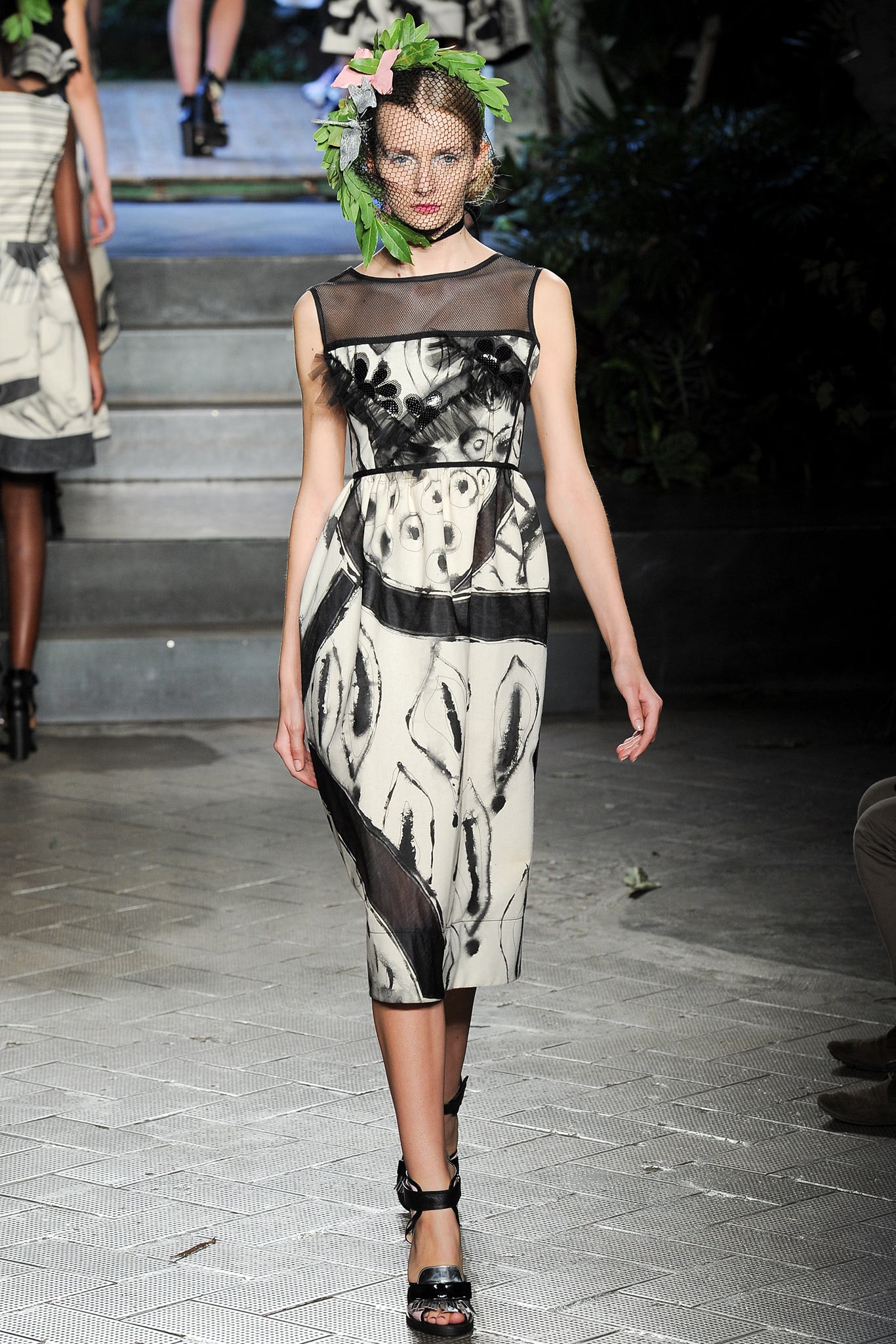 black and white printed midi dress