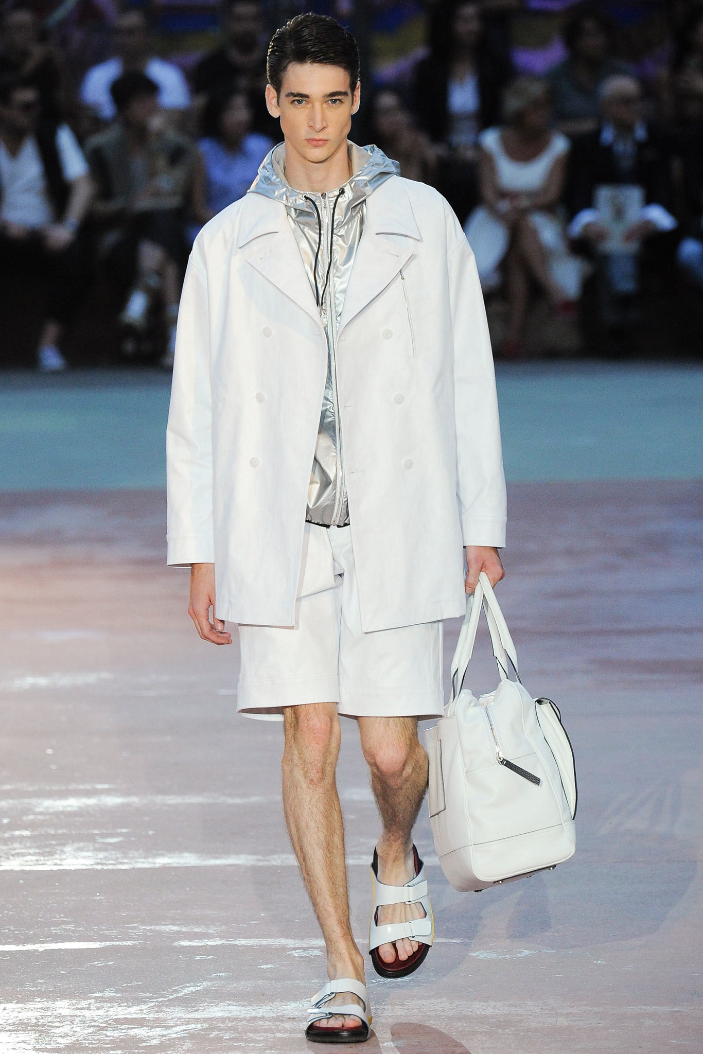 white cotton long-sleeve collared oversized buttoned jacket