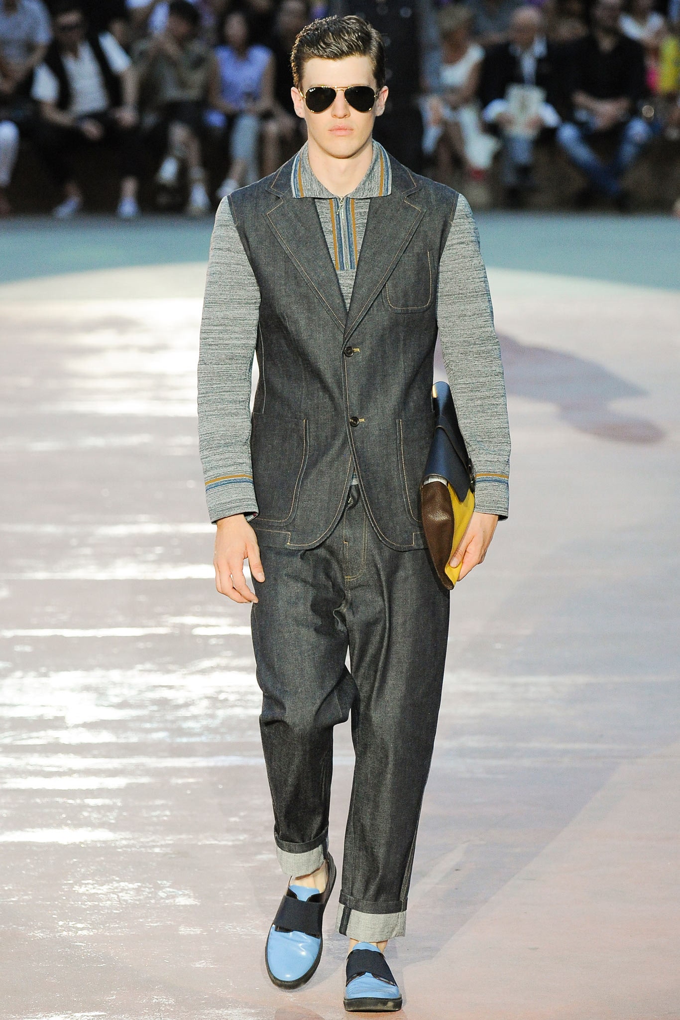 blue denim long-sleeve collared tailored buttoned suit