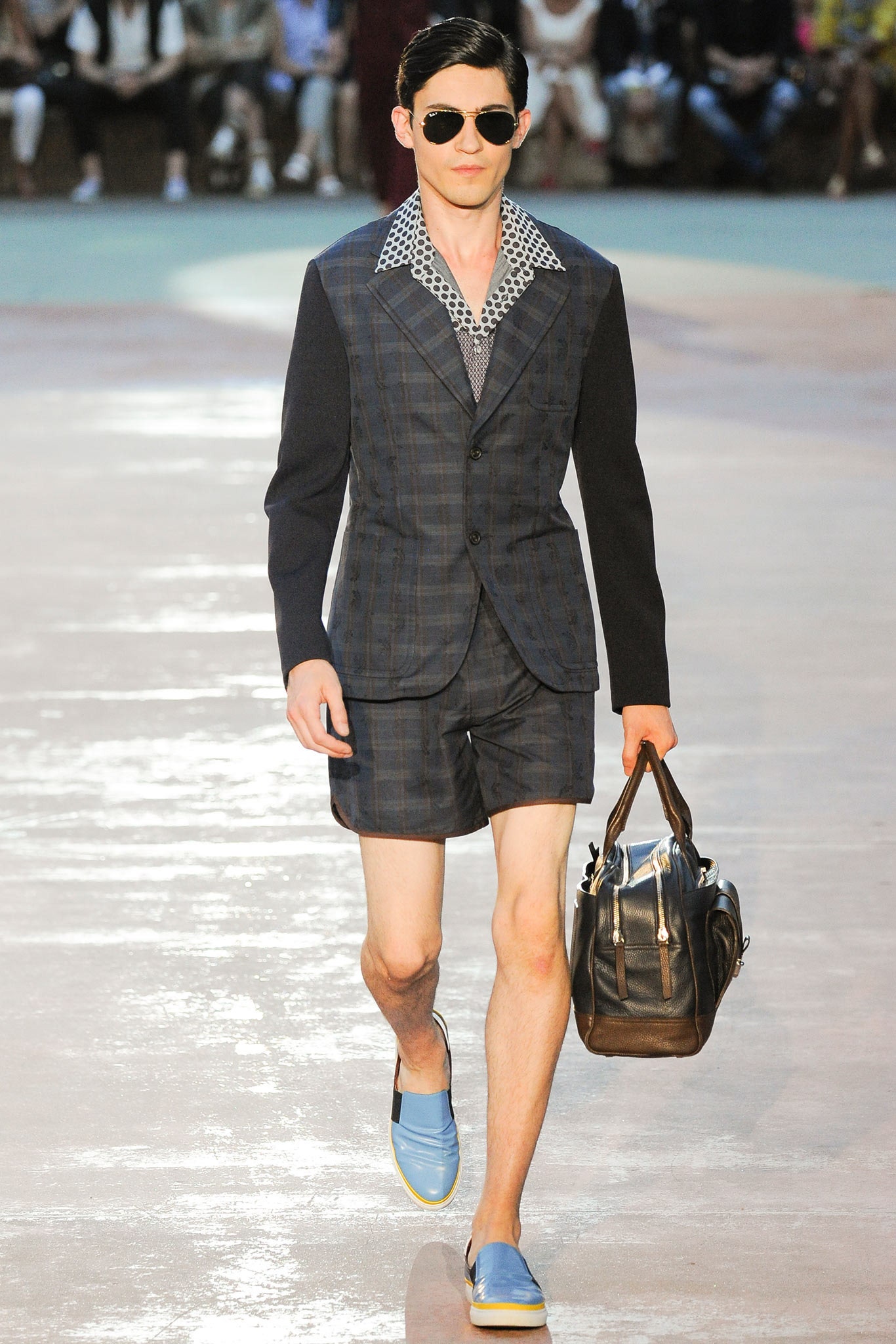 blue cotton long-sleeve collared tailored checked suit