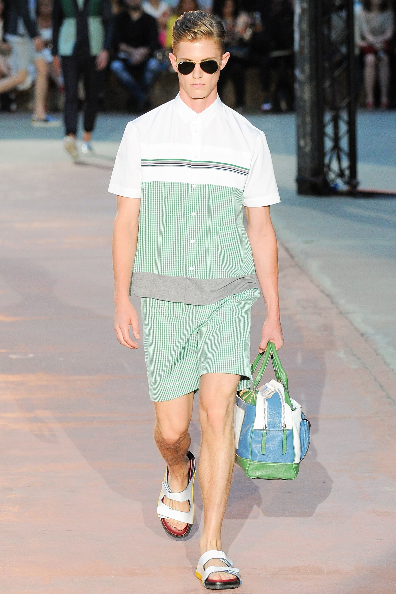 green cotton fitted pleated short shorts