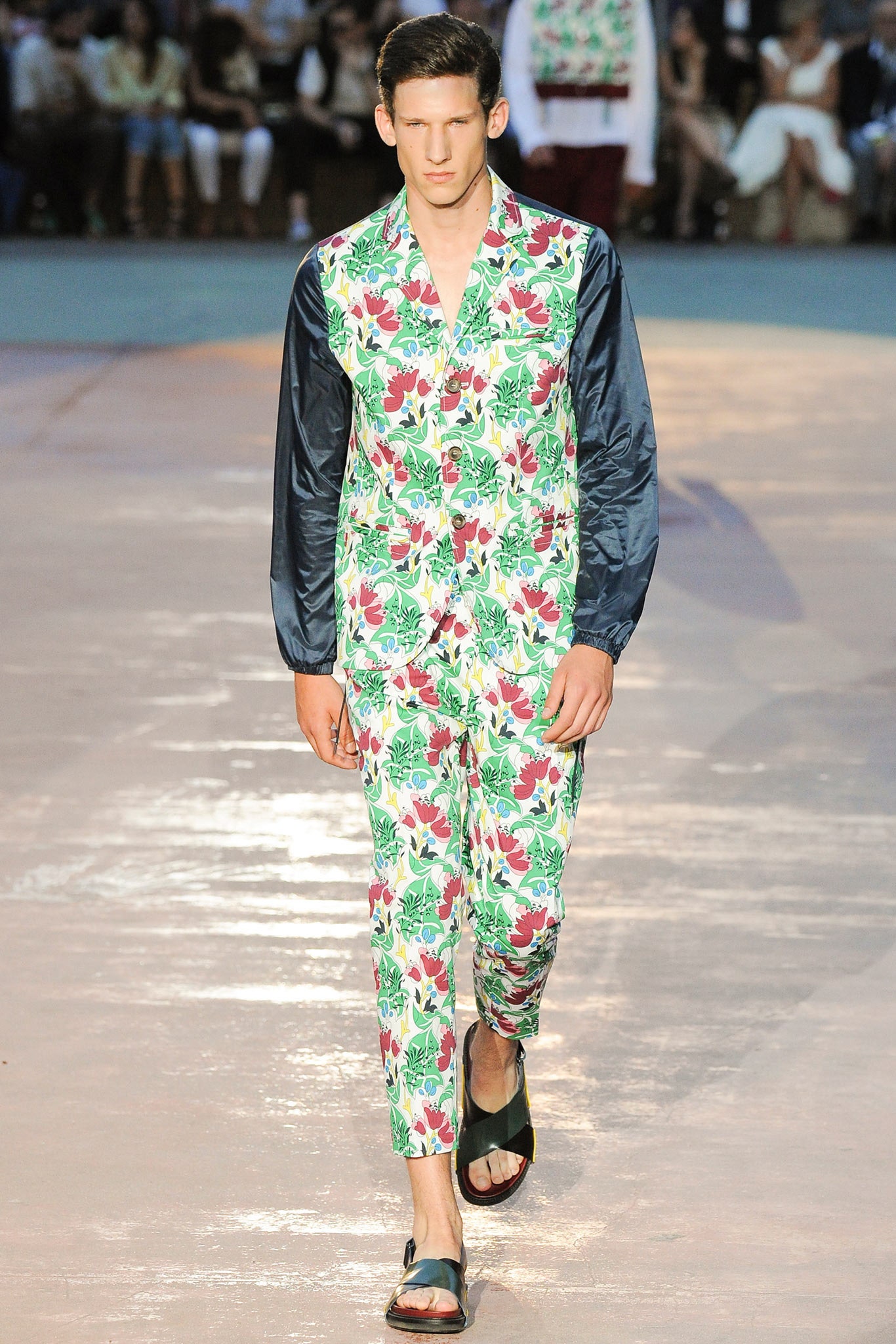 multi cotton long-sleeve collared fitted printed suit