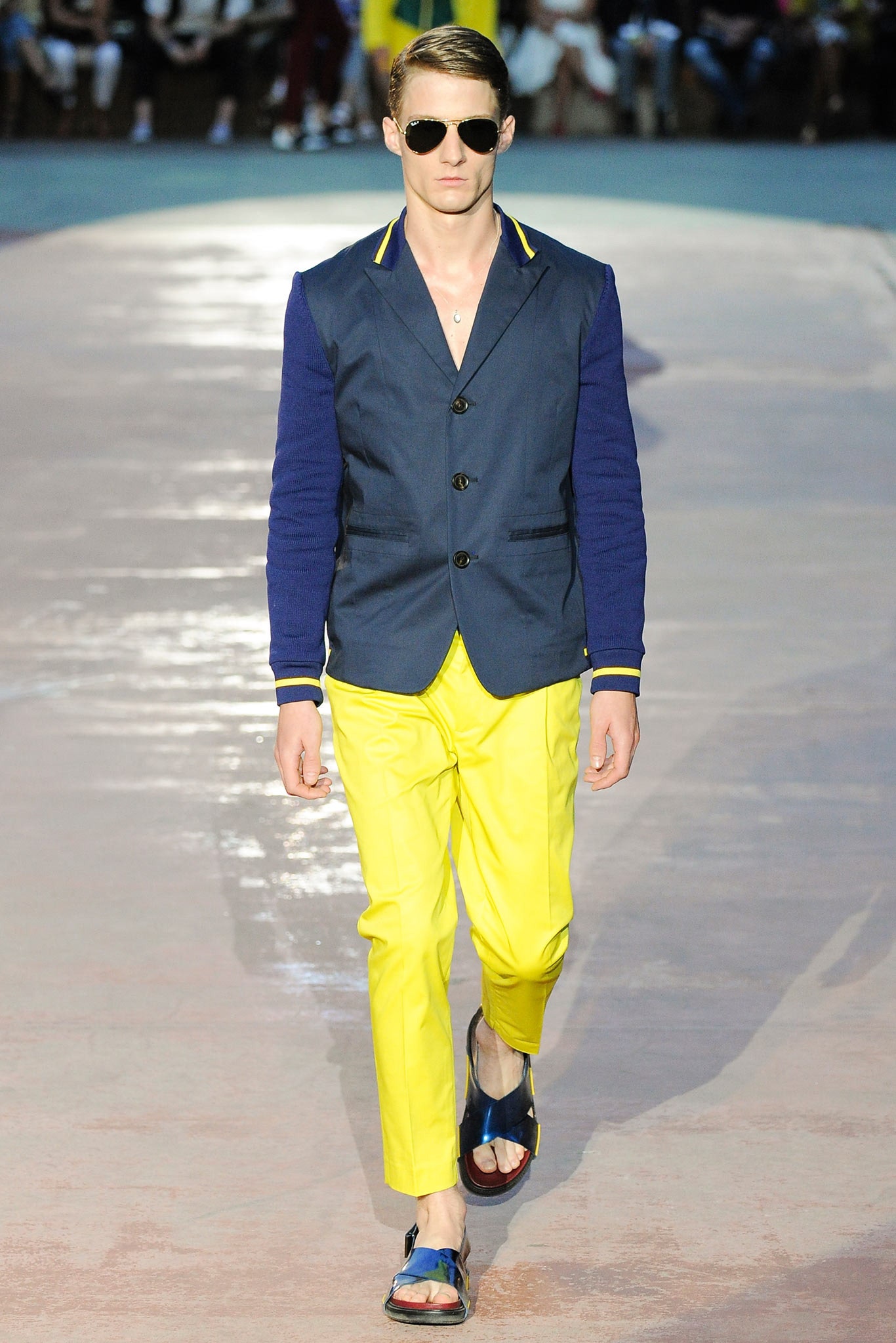 yellow slim straight-leg pants