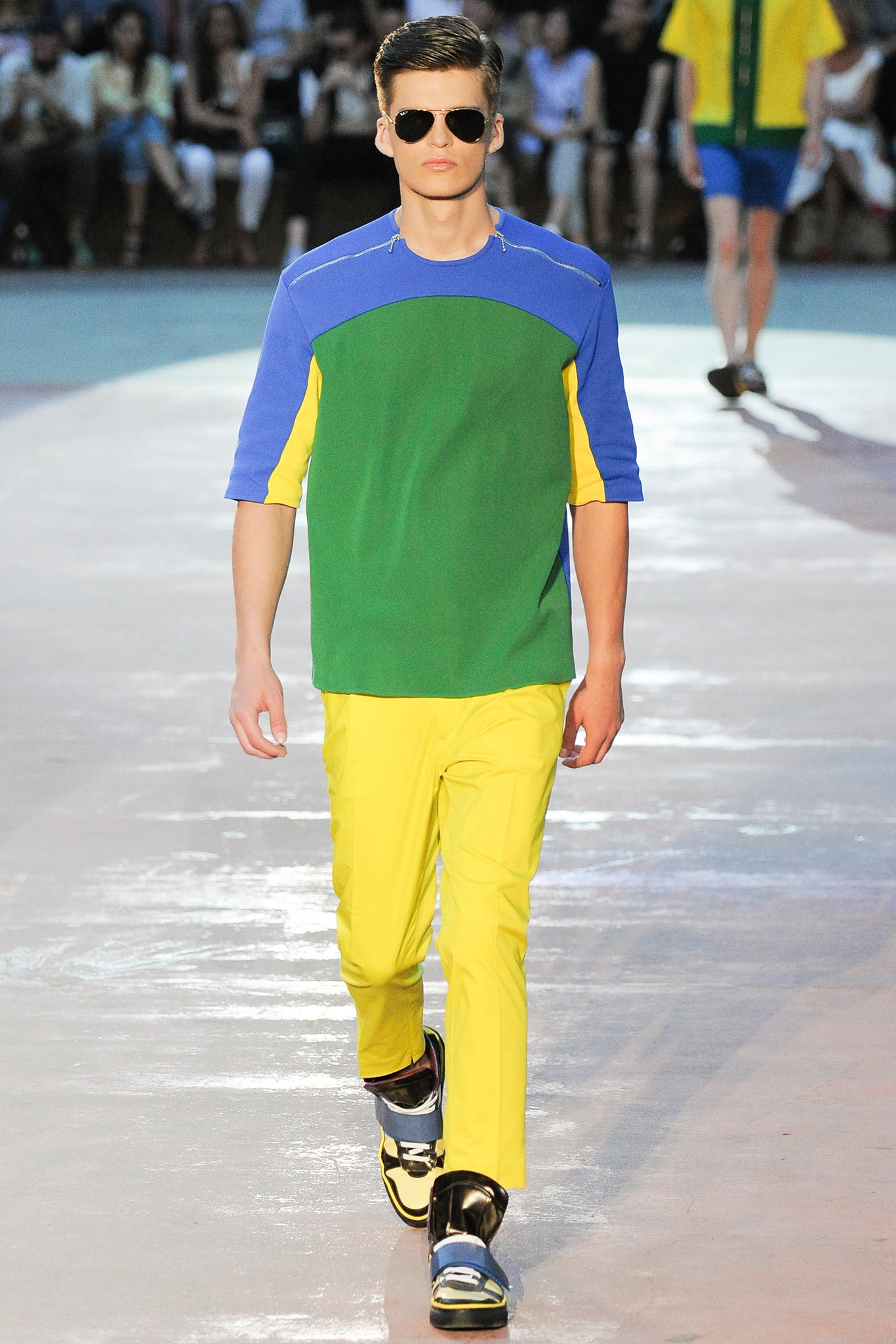 yellow slim straight-leg pants