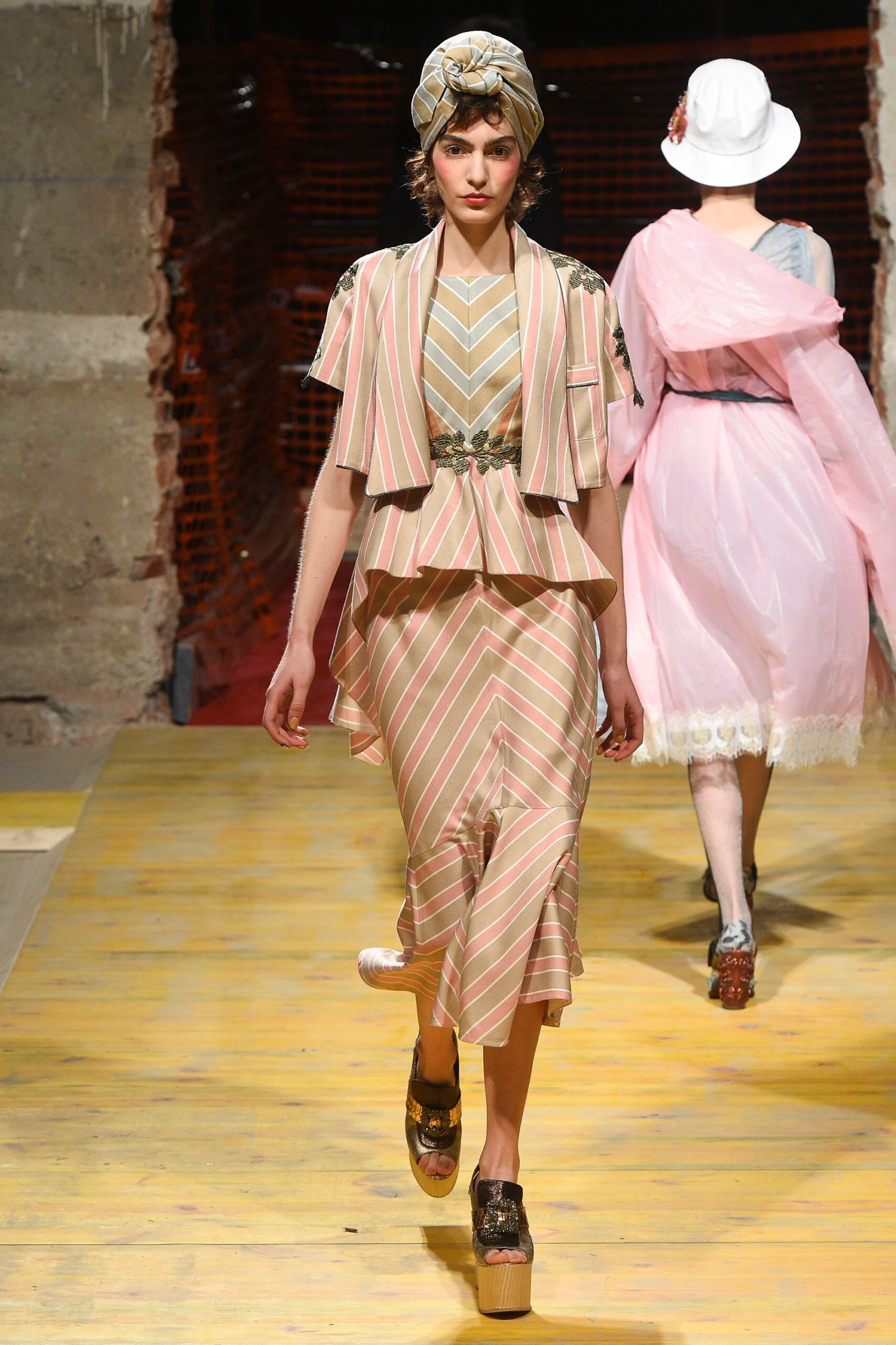 pink beige striped midi dress with jacket