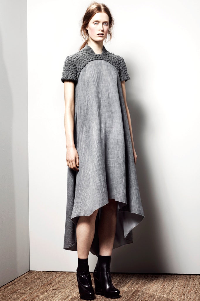 gray cotton short-sleeve asymmetric relaxed draped midi dress