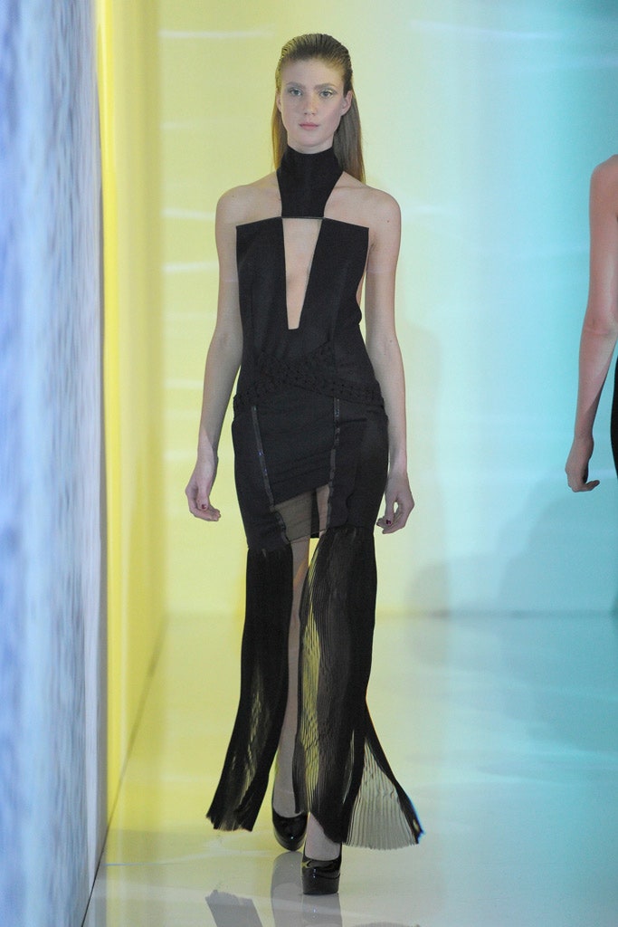 black silk sleeveless gown