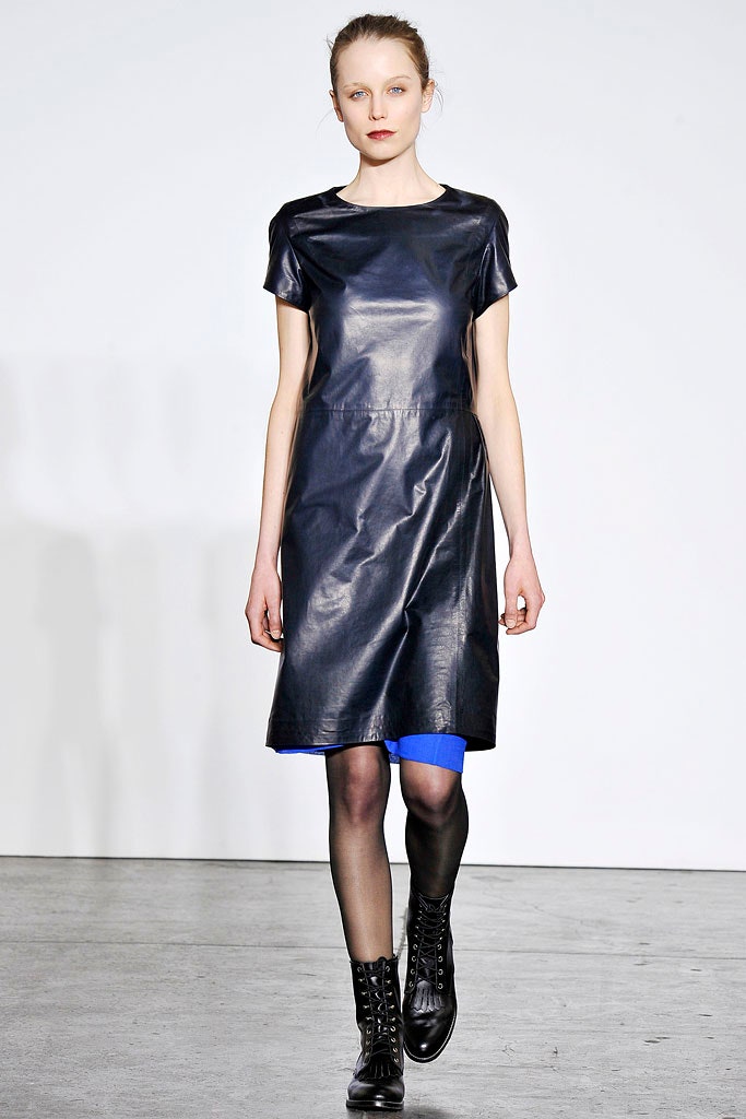 black leather fitted dress