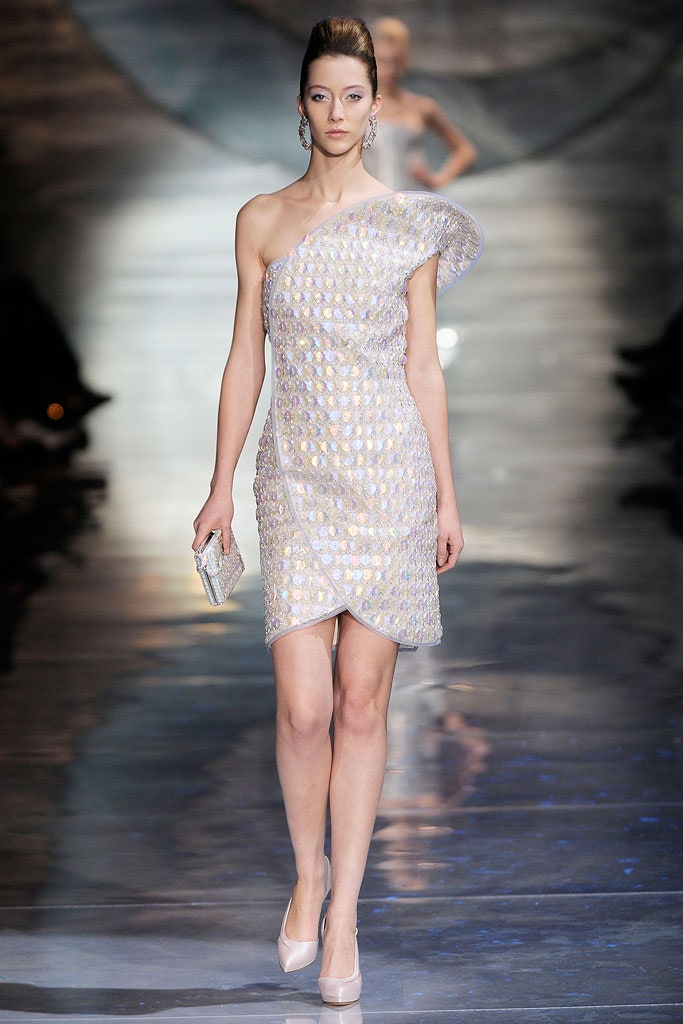 white gold sequined asymmetric dress