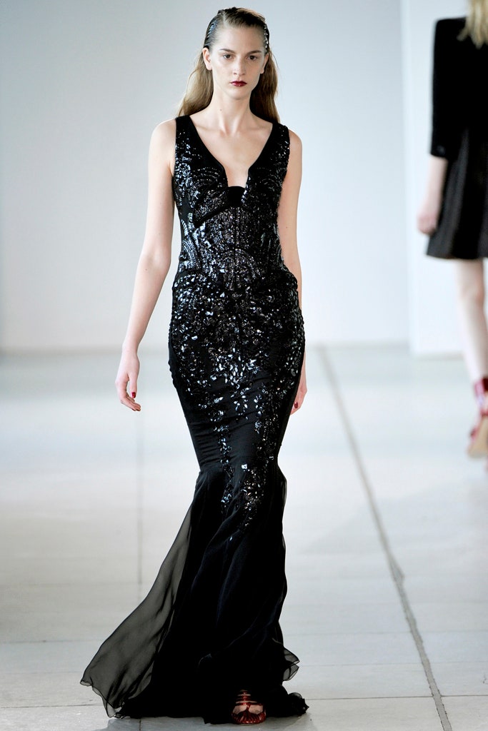 black sequin sleeveless gown