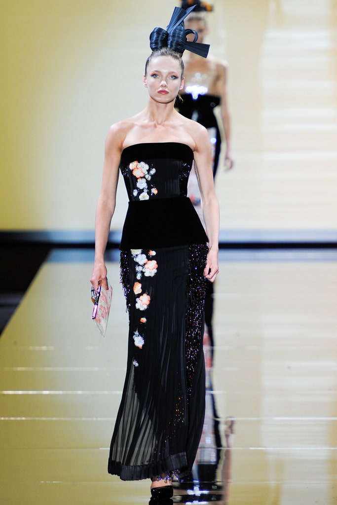 black silk strapless gown