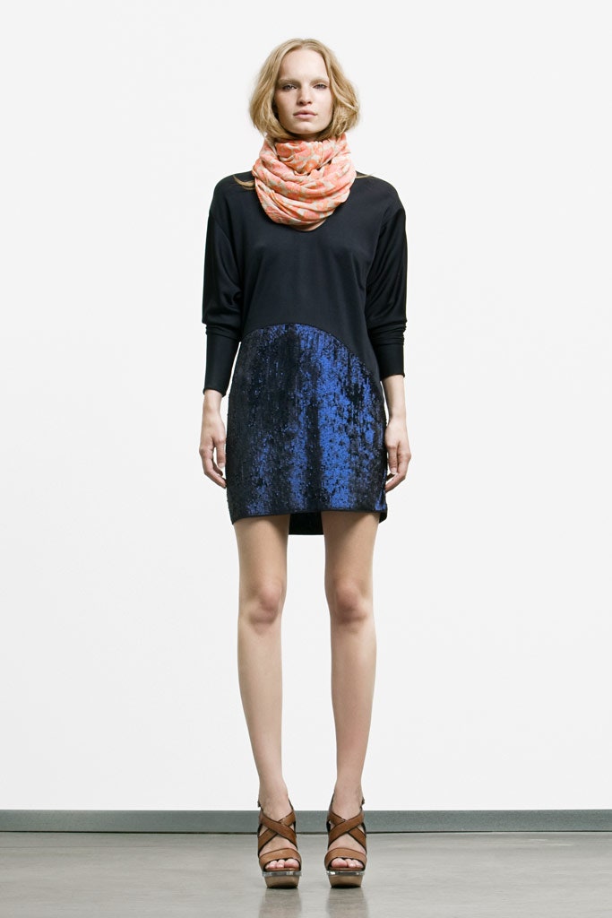 black sequin long-sleeve relaxed color-blocked shiny short dress