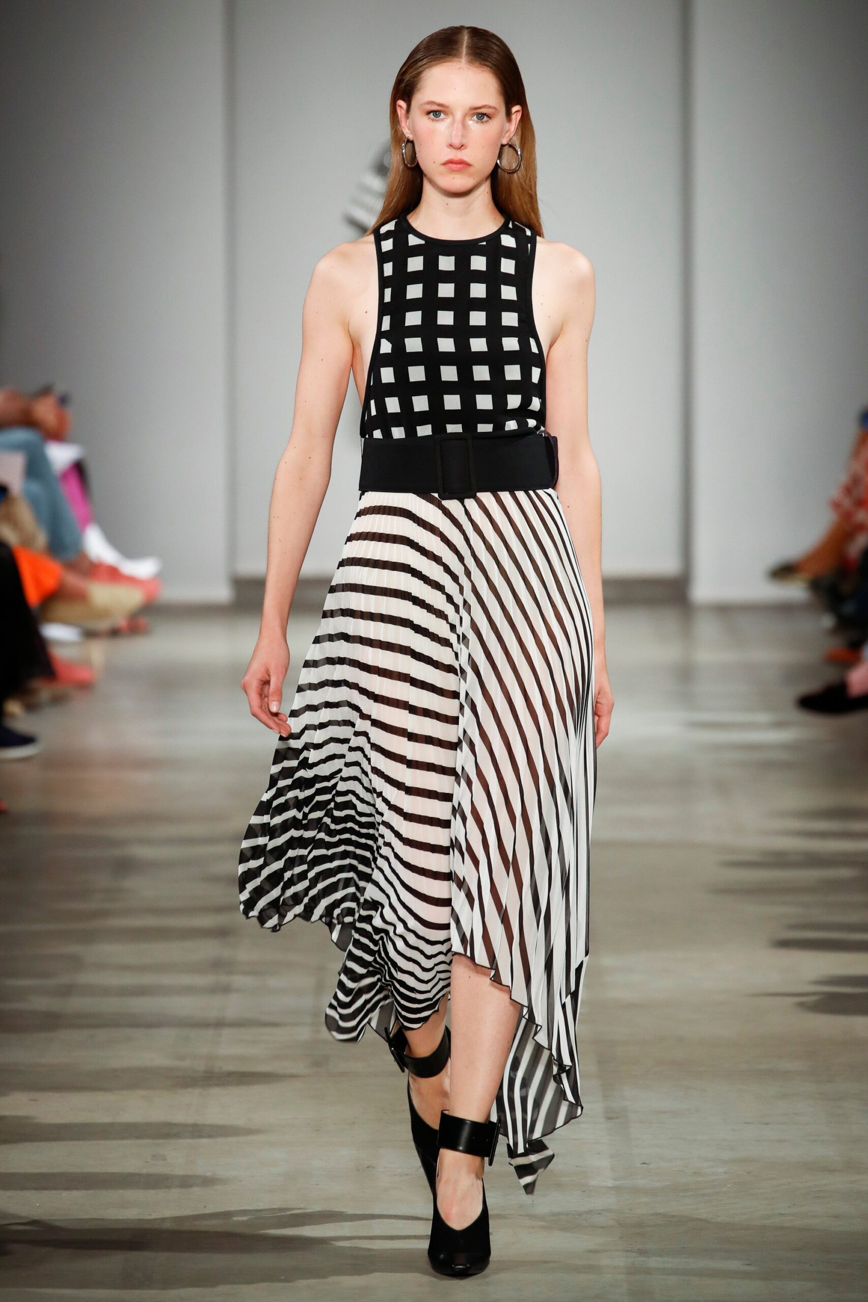 black and white striped midi dress