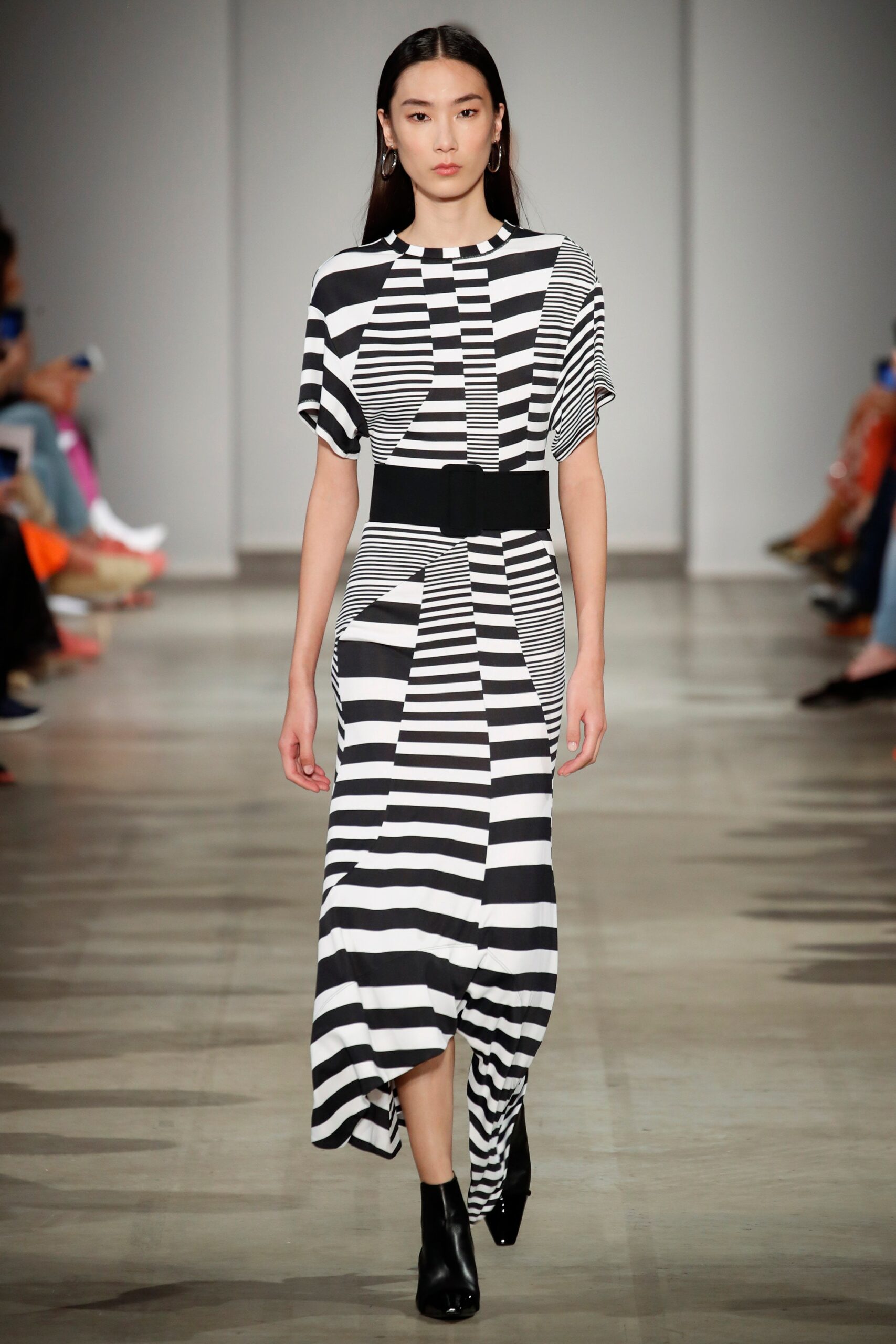 black and white striped midi dress