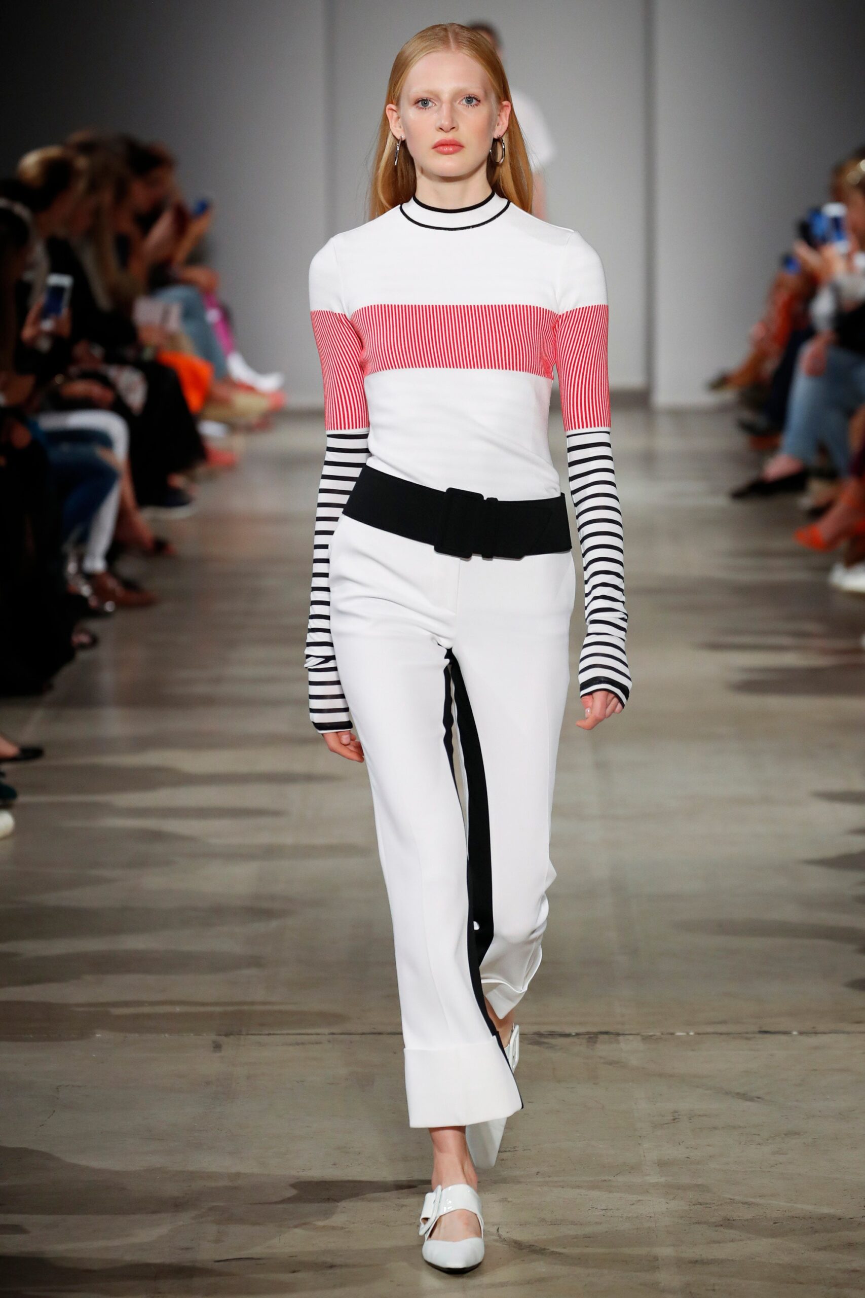 fitted white striped top and pants