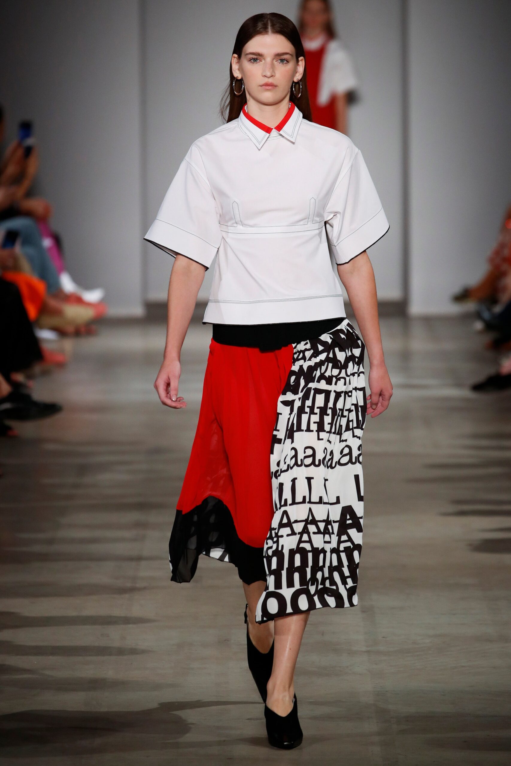 white collared top with asymmetric skirt