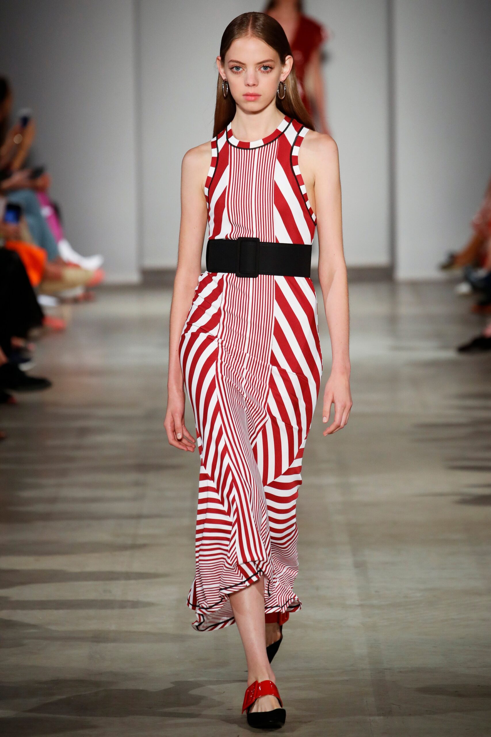 red and white striped midi dress