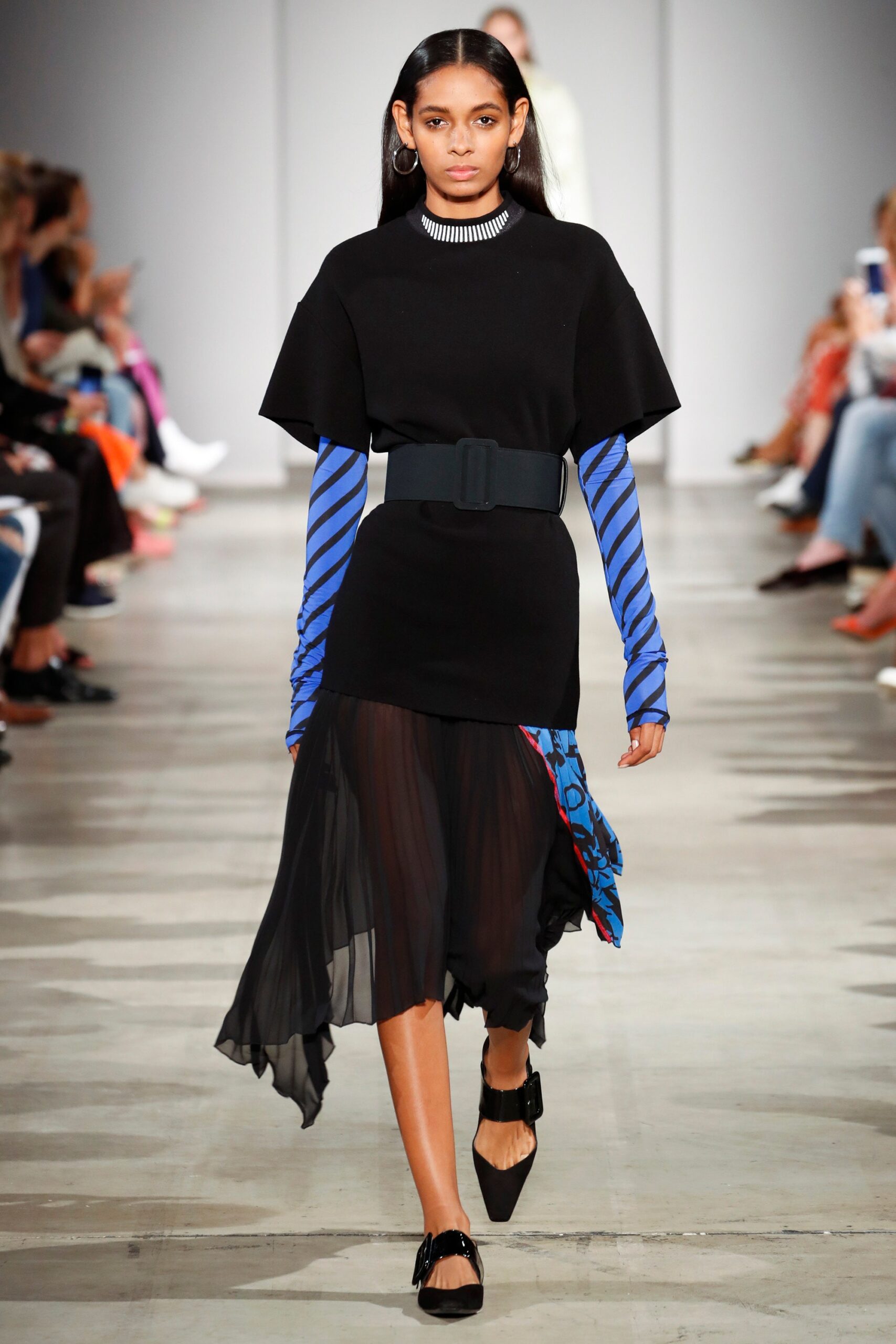 black midi dress with blue top