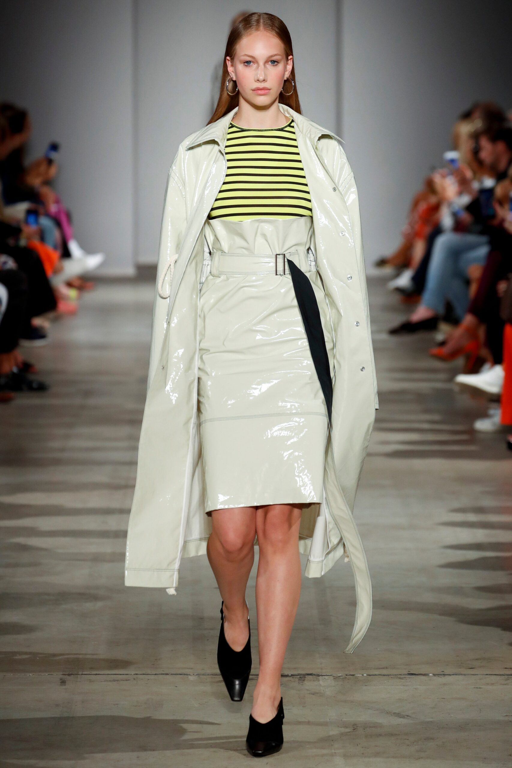 white vinyl coat with striped top