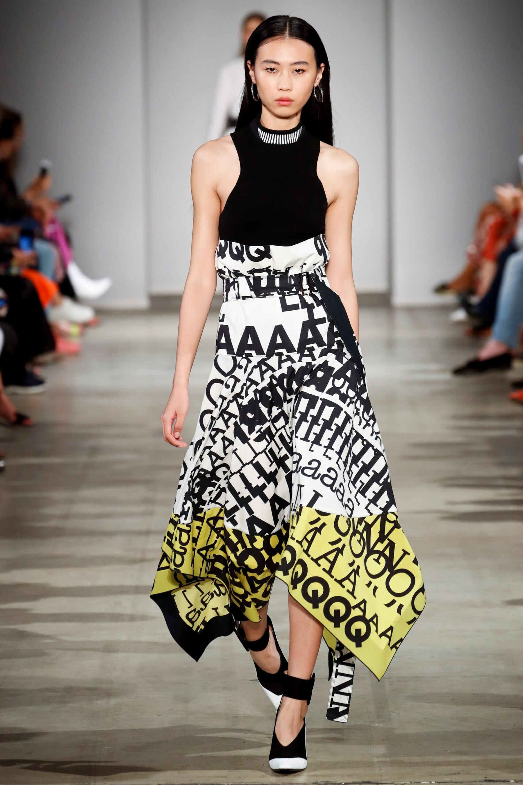 black and white printed midi dress