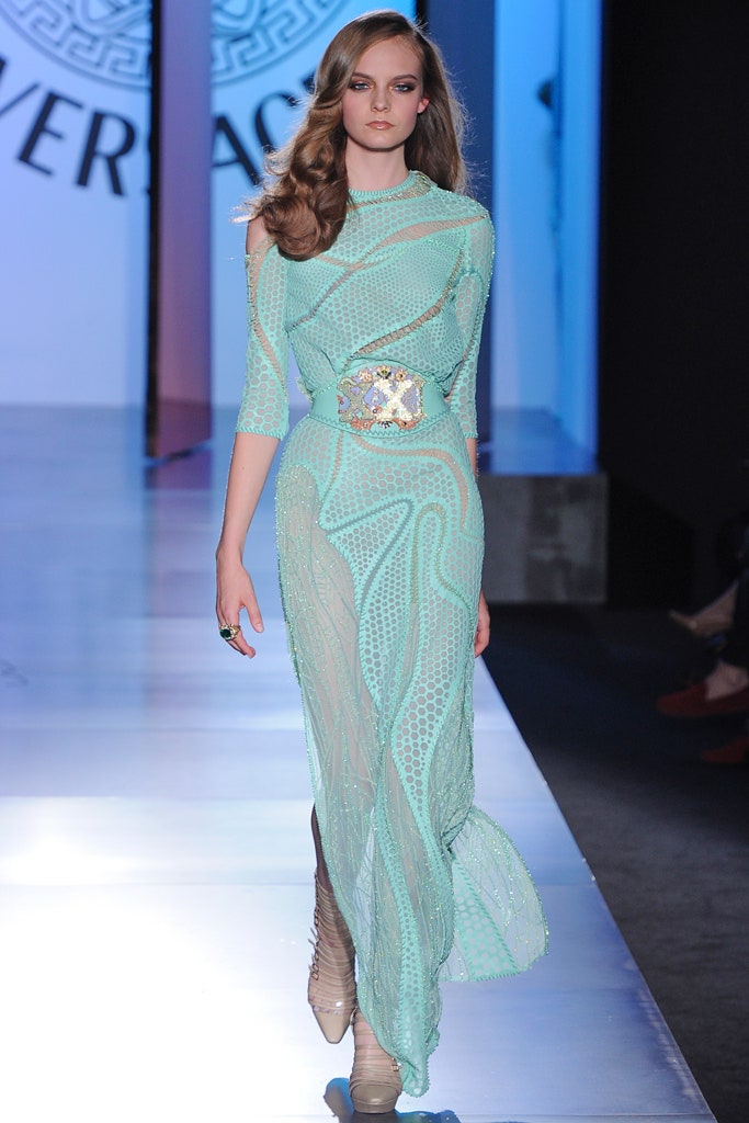 blue silk off-shoulder gown