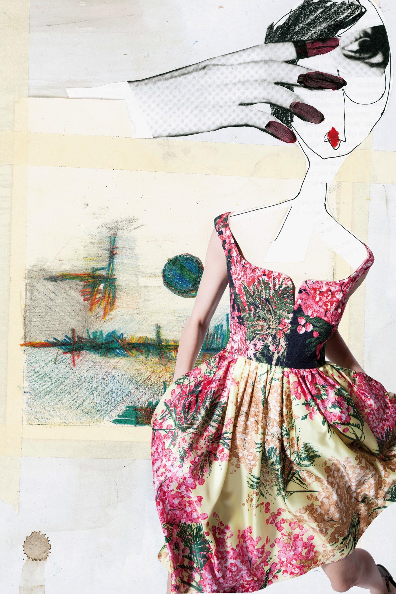 pink and yellow printed dress