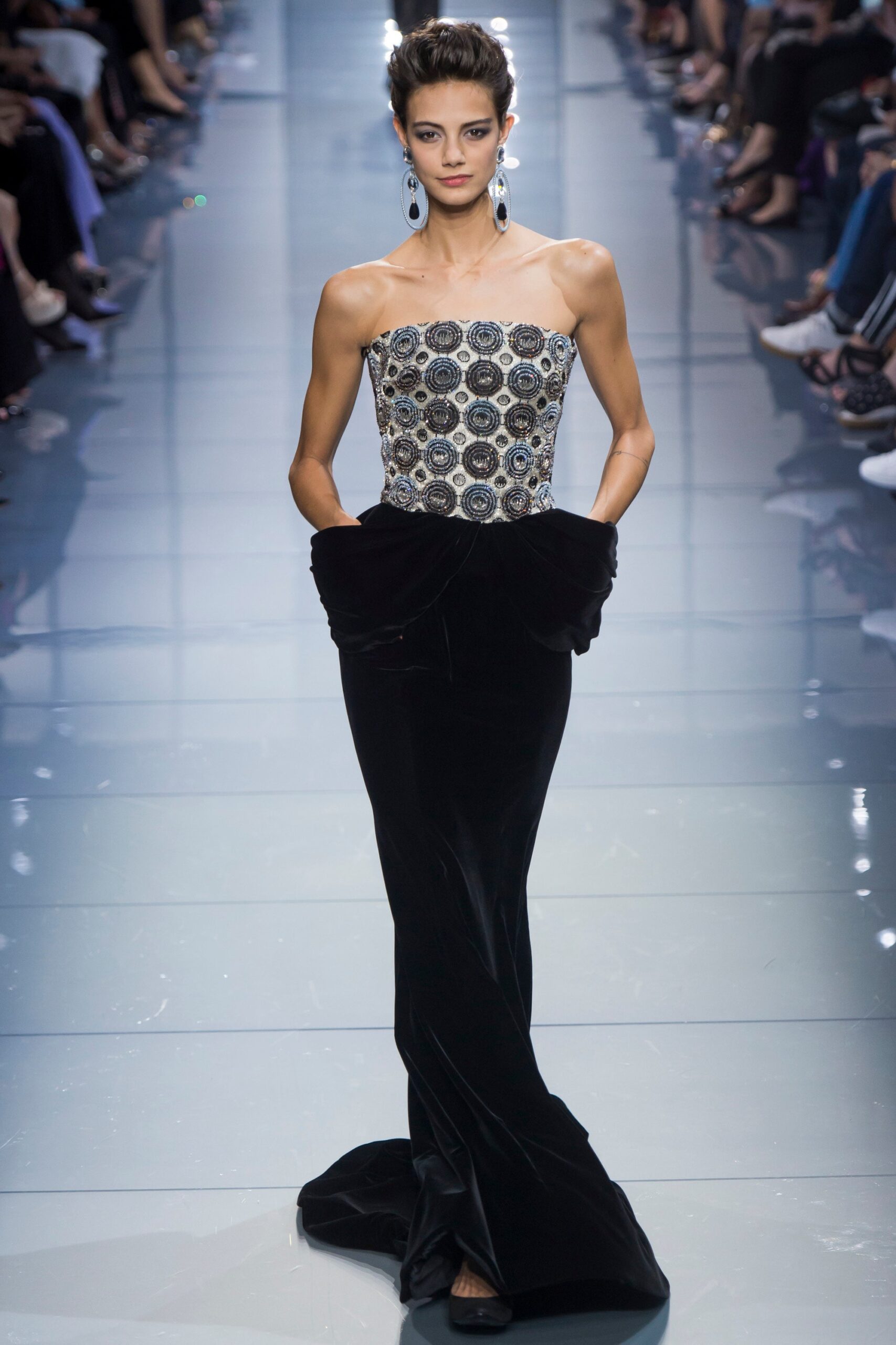 black velvet strapless gown